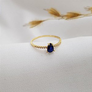 Anel Solitário Ouro 18k Zircônia Azul