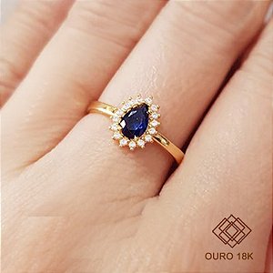 Anel Chuveiro Ouro 18k Zircônia Azul