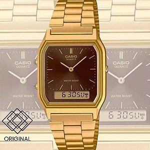 Relógio Casio Vintage Unissex Dourado Aq-230ga-5amqydf-sc