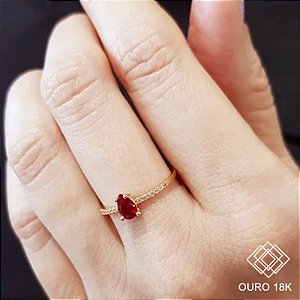 Anel Solitário Ouro 18k Zircônia Vermelha