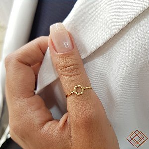 Anel Minimalista Hexágono Ouro 18k
