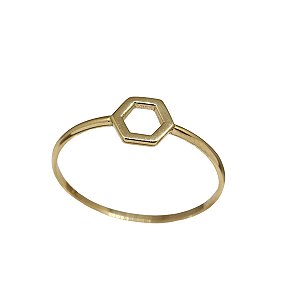 Anel Minimalista Hexágono Ouro 18k