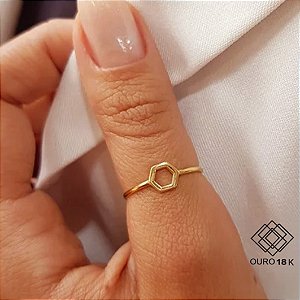 Anel Minimalista Hexágono Ouro 18k