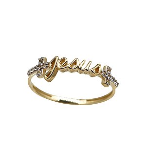 Anel Jesus Ouro 18k e Topázio