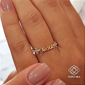 Anel Jesus Ouro 18k e Topázio