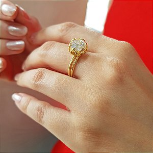 Anel Solitário Flor Ouro 18k - Diamante Laboratório 3cts