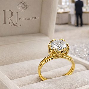 Anel Solitário Flor Ouro 18k - Diamante Laboratório 3cts