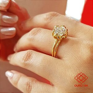 Anel Solitário Flor Ouro 18k - Diamante Laboratório 3cts