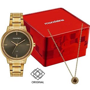 Kit Relógio Mondaine Feminino Dourado 32962lpmkde2k1