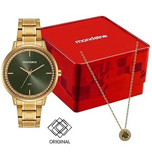 Kit Relógio Feminino Dourado Mondaine 32962lpmkde3k1