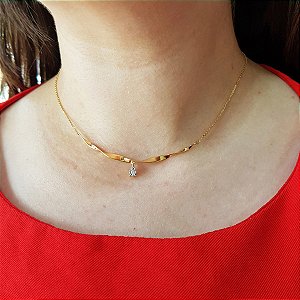 Gargantilha Choker Torcida Ouro 18k Diamante