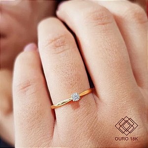 Anel Solitário Ouro 18k Diamante 8pts