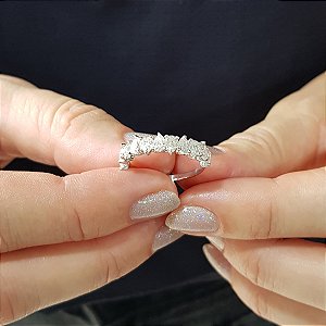 Anel Meia Aliança Navete Ouro 18k - Diamante Laboratório 1,87cts