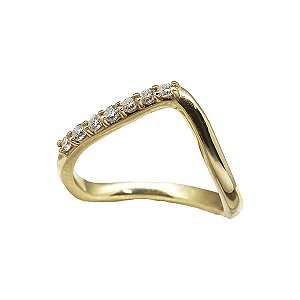 Anel V Ouro 18k Moissanite