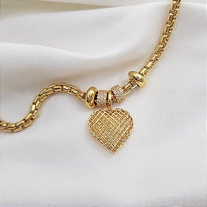 Pulseira Momentos Berloque Coração Ouro 18k