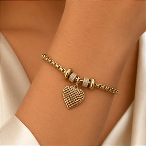 Pulseira Momentos Berloque Coração Ouro 18k