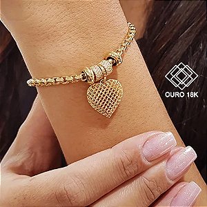 Pulseira Momentos Berloque Coração Ouro 18k
