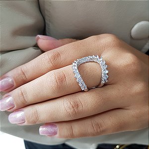 Anel Aberto Prata 925 Zircônia