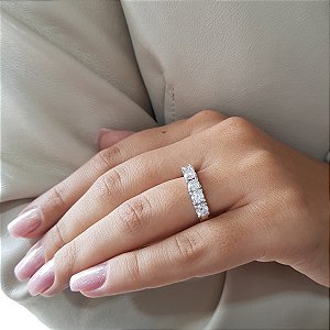 Anel Meia Aliança Prata 925 Moissanite