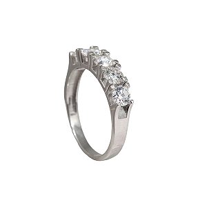 Anel Meia Aliança Prata 925 Moissanite