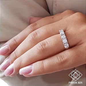 Anel Meia Aliança Prata 925 Moissanite