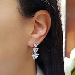 Brinco Trio Prata 925 Zircônia