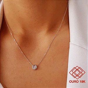 Gargantilha Ponto de Luz Ouro 18k Branco - Diamante Laboratório 15pts
