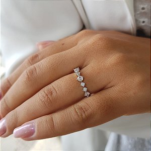 Anel Meia Aliança Prata 925 Zircônia