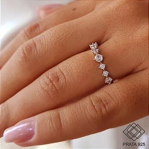 Anel Meia Aliança Prata 925 Zircônia