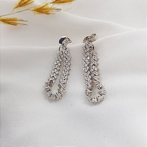 Brinco Alongado Prata 925 Zircônia