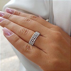 Anel Navetes Prata 925 Zircônia