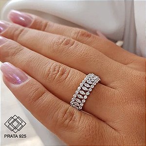 Anel Navetes Prata 925 Zircônia