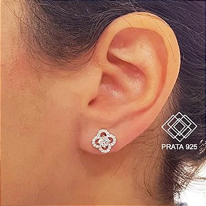 Brinco Flor Prata 925 Zircônia