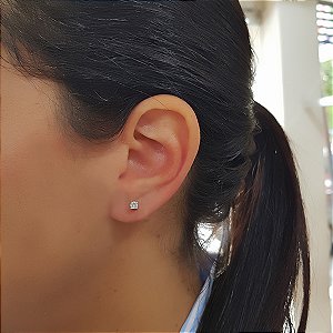 Brinco Solitário Segundo Furo Prata 925 Zircônia