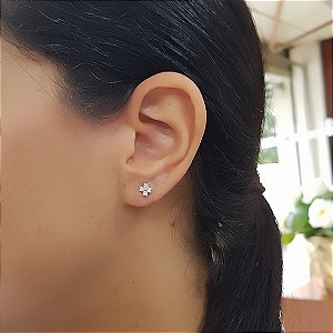 Brinco Pequeno Flor Prata 925 Zircônia
