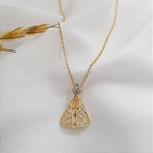 Kit Cordão + Pingente Nossa Senhora Aparecida Ouro 18k