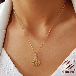 Kit Cordão + Pingente Nossa Senhora Aparecida Ouro 18k