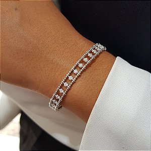 Bracelete Esferas Prata 925 Zircônias