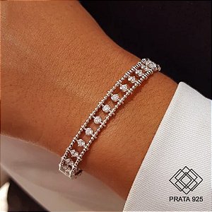 Bracelete Esferas Prata 925 Zircônias