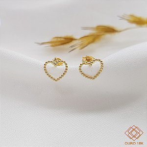 Brinco Coração Esferas Ouro 18k