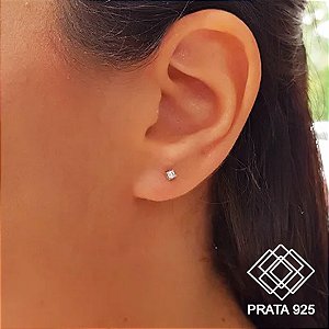 Brinco Solitário Segundo Furo Prata 925 Zircônia