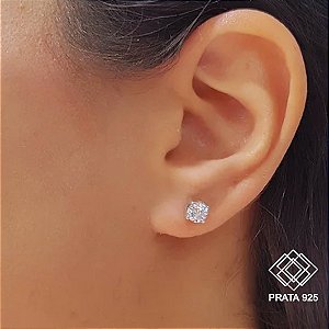 Brinco Solitário Prata 925 Zircônia