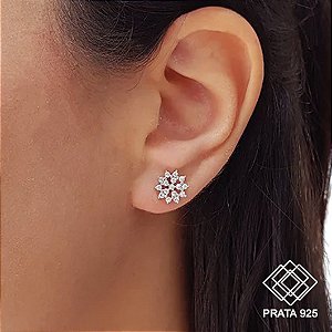 Brinco Flor Prata 925 Zircônias