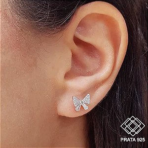 Brinco Laço Prata 925 Zircônia