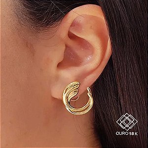 Brinco Meia Argola Dupla Ouro 18k