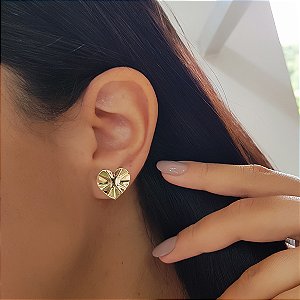 Brinco Coração Martelado Ouro 18k