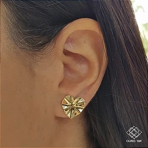 Brinco Coração Martelado Ouro 18k