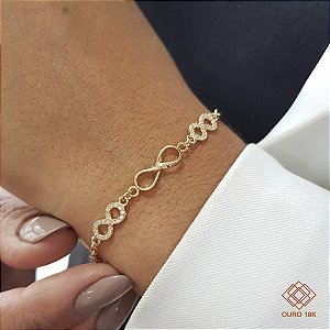 Pulseira Infinito Ouro 18k Zircônias