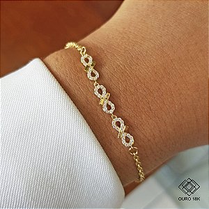 Pulseira Infinito Ouro 18k Zircônias