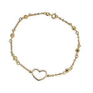 Pulseira Coração Vazado com Esferas Ouro 18k